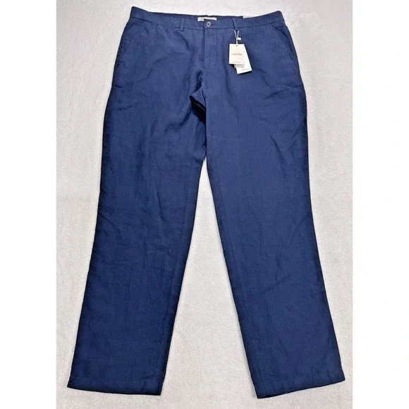 Mango MNG Sustainable Oyster Trouser‎ Men 38 Slim Fit Pants Linen Blue NWT