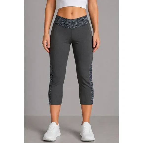 Athleta Contrast Waist Cropped Athletic Leggings Gray S