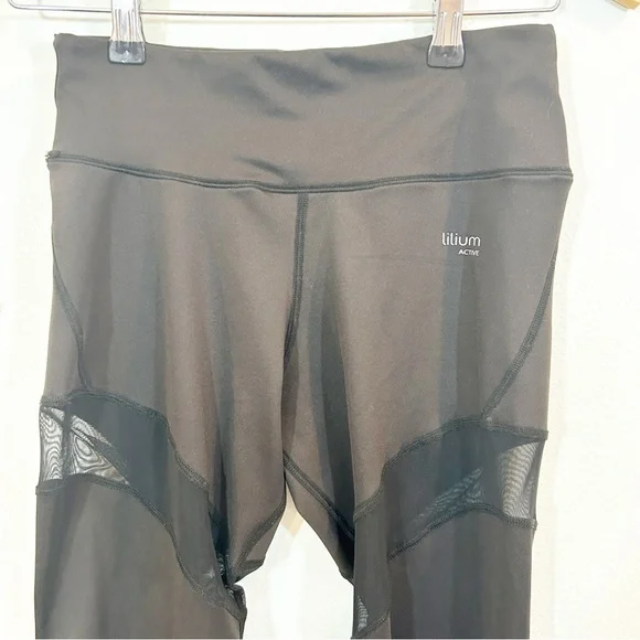 Lillium Active Black Leggings with Mesh Cutout Panels and Wide Waistband Gym