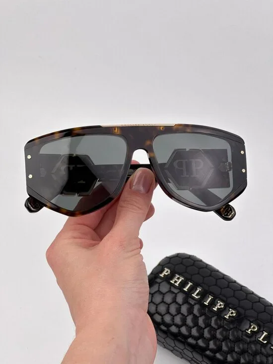 Philipp Plein Men’s Sunglasses Dark Havana Green Mask Shield SPP093M 0722 NEW
