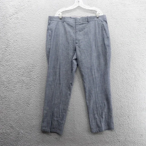 Tasso Elba Mens Blue Dress Pants 38x30 Cotton Straight Leg‎ Flat Front