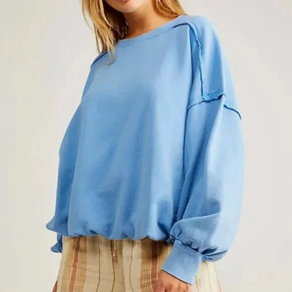 Free People We The Free Bubble Up Pullover Long Sleeve Blue Top M