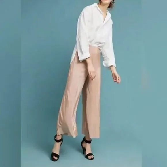 Anthropologie Postmark Ocala Ribbed Metallic Blush Pink Crop Pants Size Small