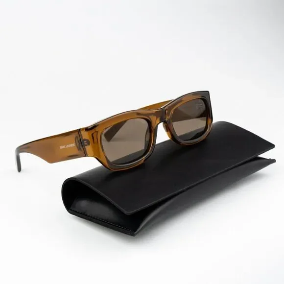 NEW Saint Laurent SL713 003 Transparent Brown Rectangle Unisex Sunglasses