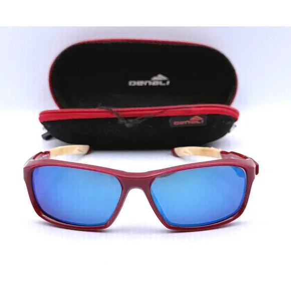 Denali Elevation Sunglasses 58-15-135 Crimson Red Blue Mirror Sport Wrap Case