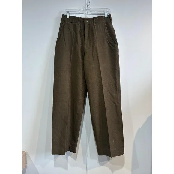 Vintage Korean War Wool Dress Pants Mens 28x29 Brown Pleated Relaxed Straight