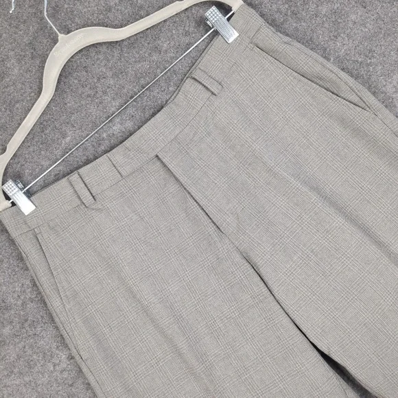 Kenneth Cole Reaction Mens Gray Plaid Dress Pants 34x29 Business Casual Trousers