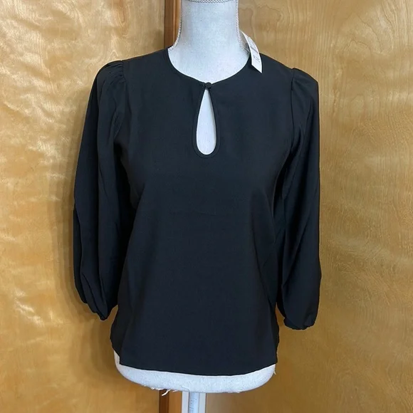 NWT J. Crew Black Puff Sleeve Satin-Back Crepe Top XXSP