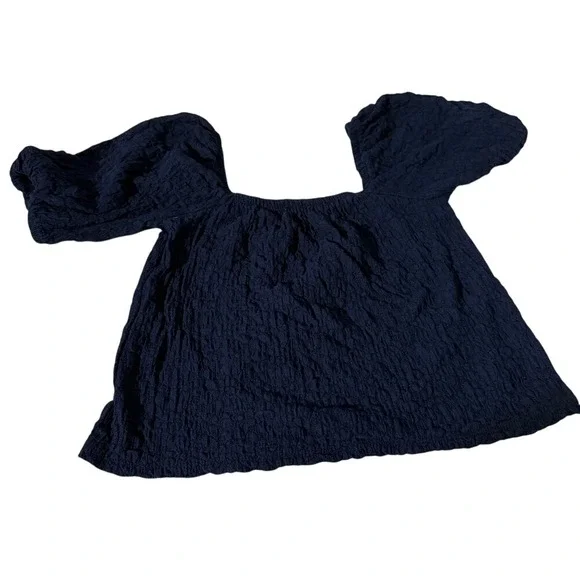 Old Navy Navy Blue Textured Square Neck Puff Sleeve‎ Top Extra Small