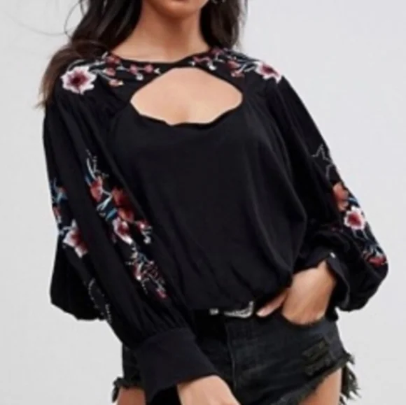 Free People Lita embroidered cutout top
