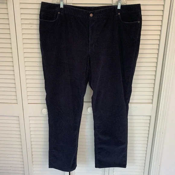 LL Bean Favorite Fit Corduroy Pants Women 22W Reg Navy Blue Straight Leg Outdoor