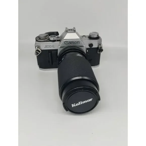 Canon AE-1 35mm Film Camera w/ Japanese Kalimar Telephoto Lens - Untested