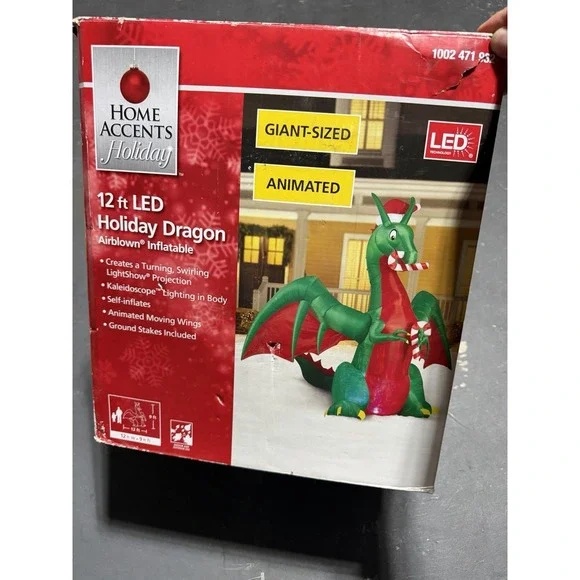 Christmas 12 ft Dragon Xmas Airblown Inflatable Decor Outdoor Light  Holiday LED