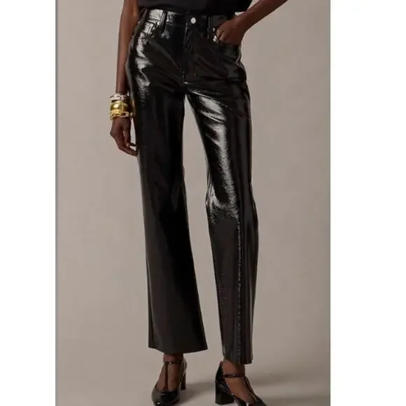 J Crew Collection Sz 30 Faux Leather Patent Pants Black Edgy Party Shiny Sexy