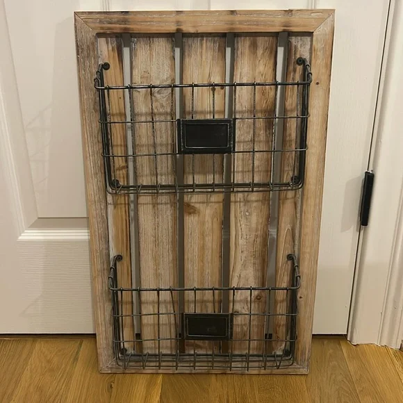 Rustic Metal and Wood Mail Center Wall Organizer