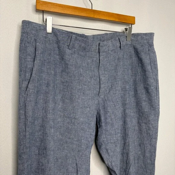 Perry Ellis Mens Blue Linen Cotton Blend Chambray Pants 38x32 MA6111