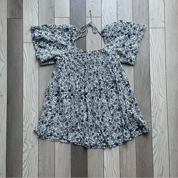 Free People Black and White Floral Blouse