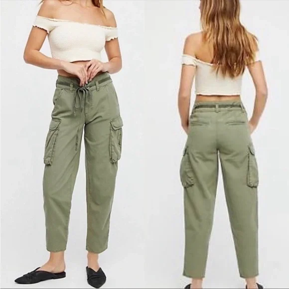 FREE PEOPLE Desert Cargo Pant Moss Green Utility Casual Comfort Size 25