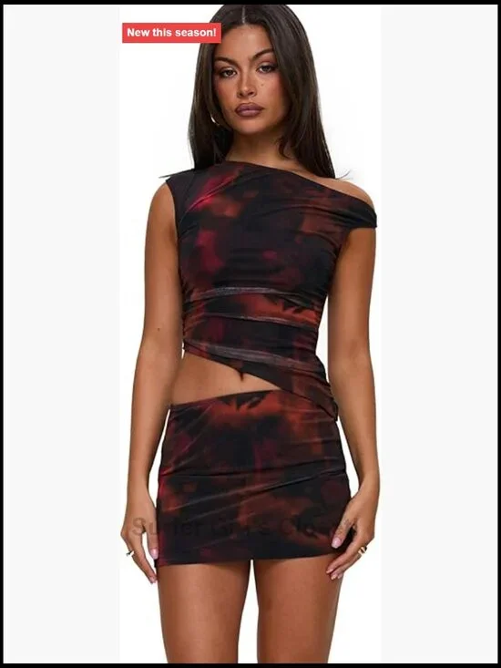 Matching Skirt Set with Good Stretch Fully Lined One Shoulder
