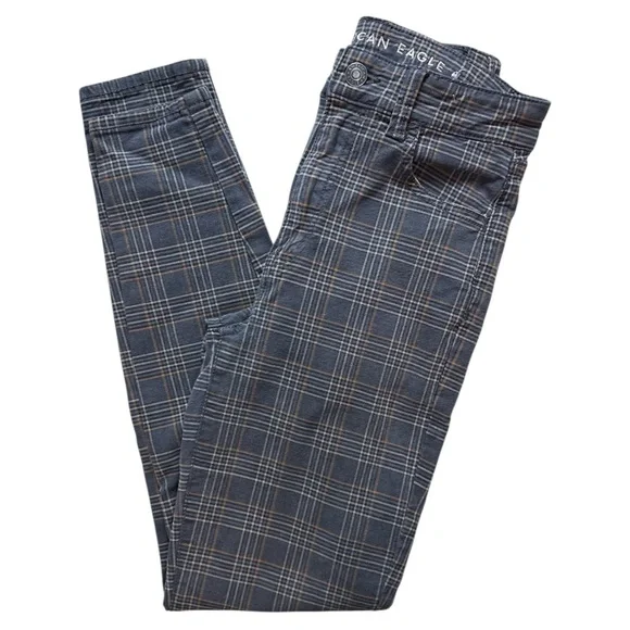 American Eagle Super Hi-Rise Plaid Jeggings Gray/Orange Size 00 Super Stretch