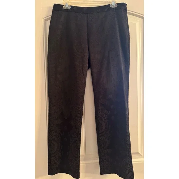 Oscar de la Renta Company Womens Jacquard Paisley Dress Pants‎ Black Business