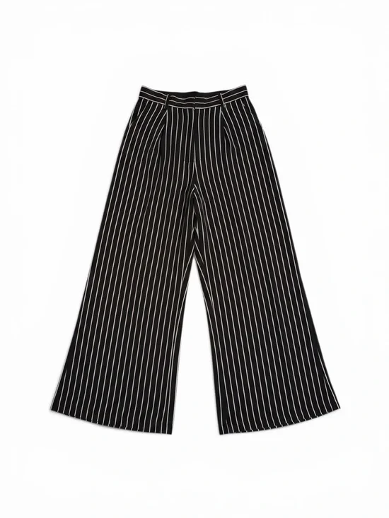 TRONJORI wide-leg pleated palazzo pants black with white stripe