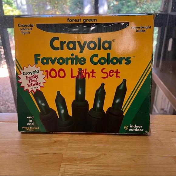 Crayola Forest Green 100 Light Set 1989 Christmas String Lights VTG
