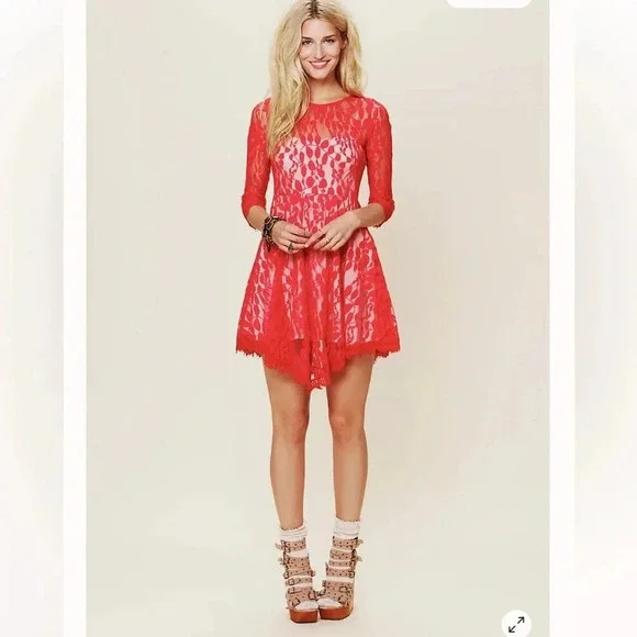 Free People Floral Mesh Lace Dress size 2