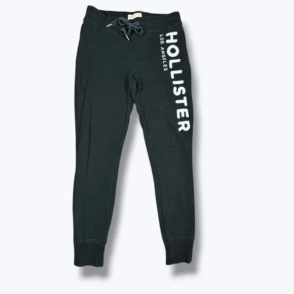 Vintage Y2K Hollister Sweatpants 2000s Embroidered Logo Black Small Mallcore