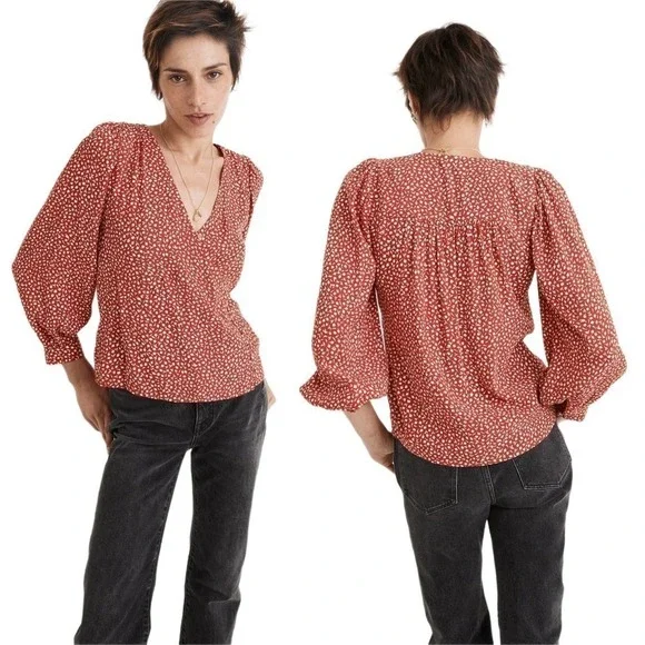 NWT Madewell Kinston Side-Button Wrap Top in Park Picnic Size XXL