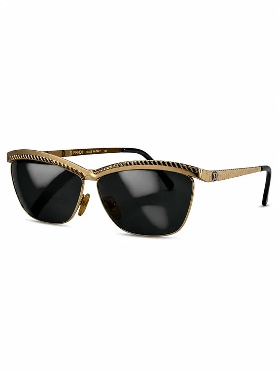 Vintage Fendi FS 207 Rope Brow Sunglasses Gold Italy 61-10-135 Frames