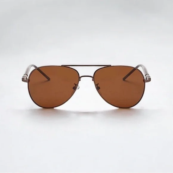 Mens Brown Metal Frame Aviator Sunglasses Polarized Lenses New with Case