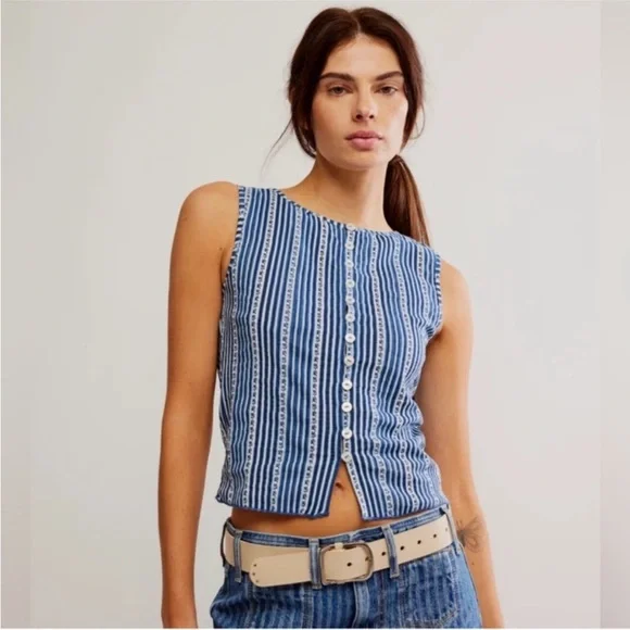 Free People Tilly Vest in Navy Stripe Combo