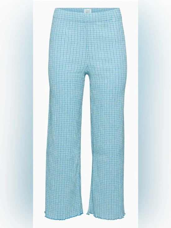 Aritzia Wilfred Verona Textured Wide Leg Pants Blue Check Medium Seersucker