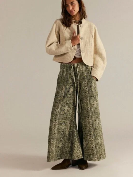 NWT Free People Dahlia Wide Leg Pants in Chartreuse - Size 4 (Oversized)