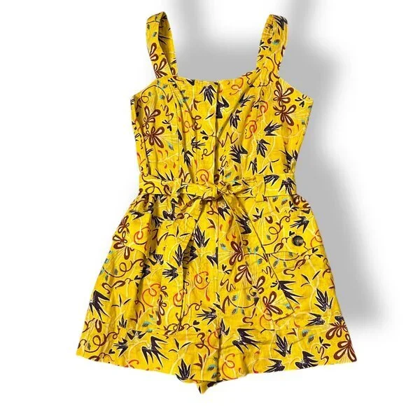 ALC Gilmour Romper Jumpsuit Women Sz 2 Yellow Printed Linen Sleeveless Playsuit