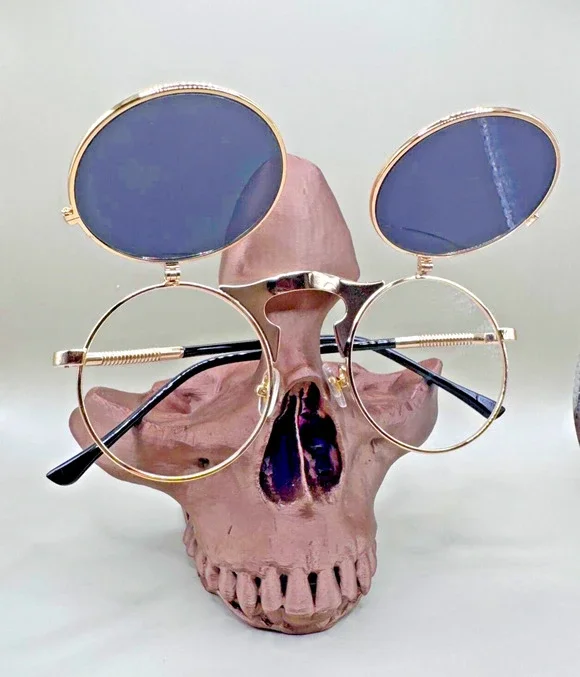 Music Festival Fashion Sunglasses Round Lenses Steampunk Flip-Up Unisex - Black
