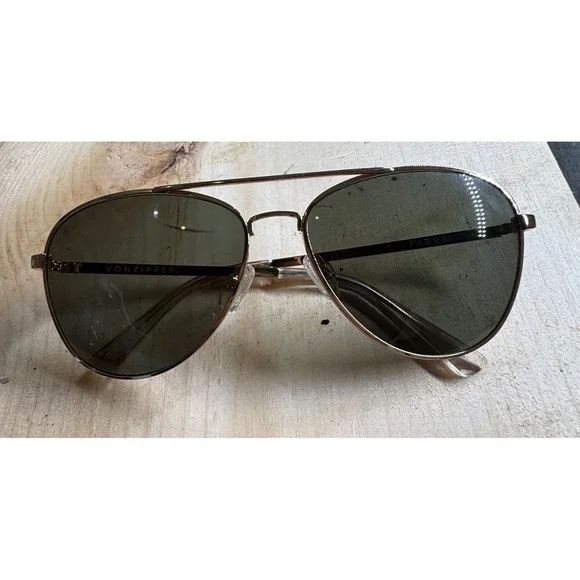 VonZipper Farva Sunglasses Gold Aviator Frame Grey Green Lens VZ Sport