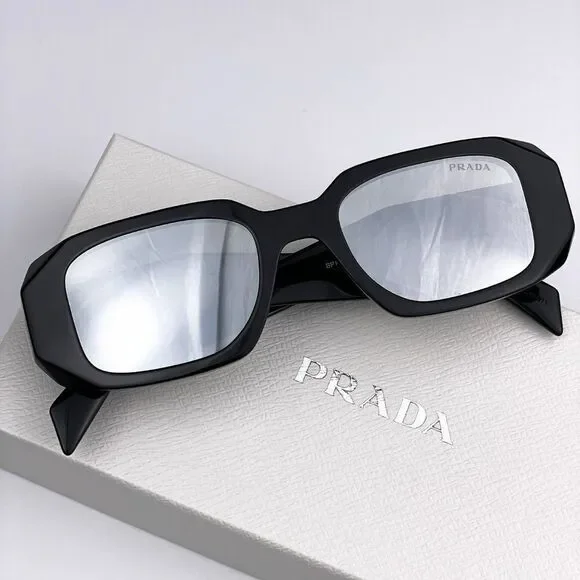NEW Prada PR17WS 1AB2B0 Black Light Gray Mirrored Silver Square Unisex