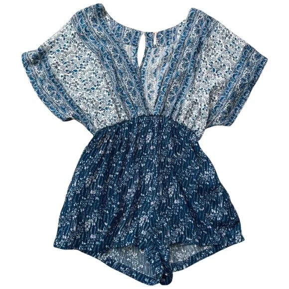 FREE PEOPLE Floral Printed Blue Arizona Romper