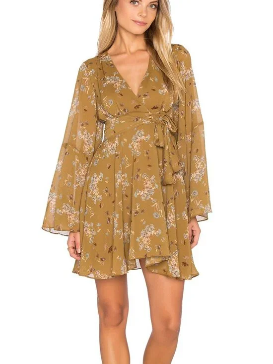 Free People Lilou Wrap Dress Toffee Combo