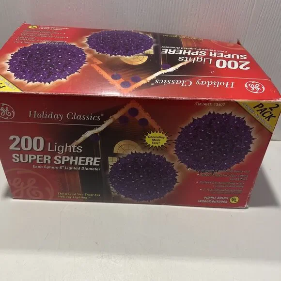GE ︱Holiday Classics ︱200 Lights ︱Super Sphere ︱ Purple Light Set︱Open Box-New