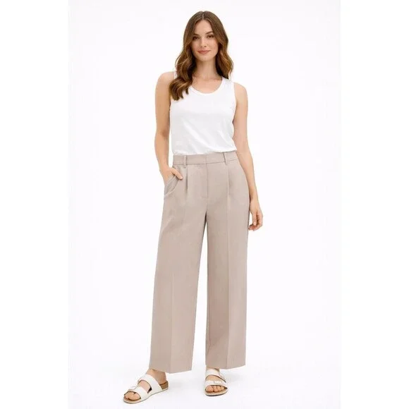 Abercrombie & Fitch Pleated Wide-Leg Dress Pants Beige Womens 31X12 Office