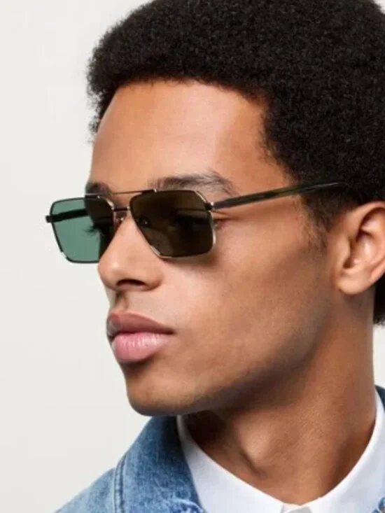 Prada PRA57S 1BC10G Unisex Square Silver Green Sunglasses Authentic NEW