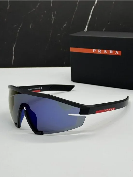 Prada Linea Rossa PS03ZS 1BO05U Men Black Blue Sport Sunglasses Authentic NEW
