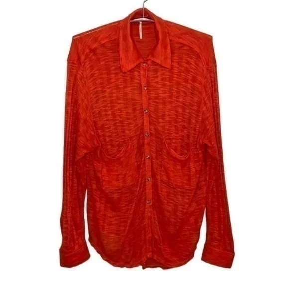 FREE PEOPLE | Women’s FREE PEOPLE Ultra Thin Orange Button Down Shirt Size M