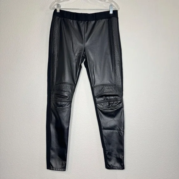 DENIM & SUPPLY Ralph Lauren Mixed Media Legging MED Black Faux Leather Moto Goth