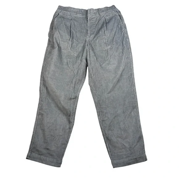 GAP Mens Corduroy Pleated Pants Elastic Waist Gray Large Casual‎ Trousers