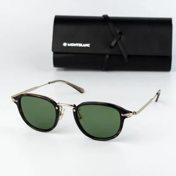 Montblanc Men Sunglasses Havana Gold Green Round MB0336S 002 NEW AUTHENTIC