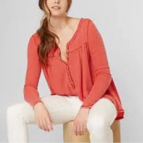 Free People Kai‎ long sleeve Henley waffle weave sz M